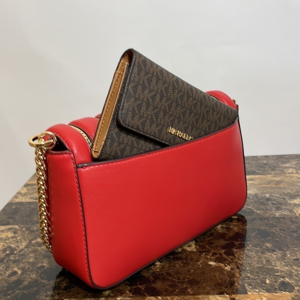 Michael Kors ❤️ chain link red shoulder bag crossbody - Picture 9 of 14